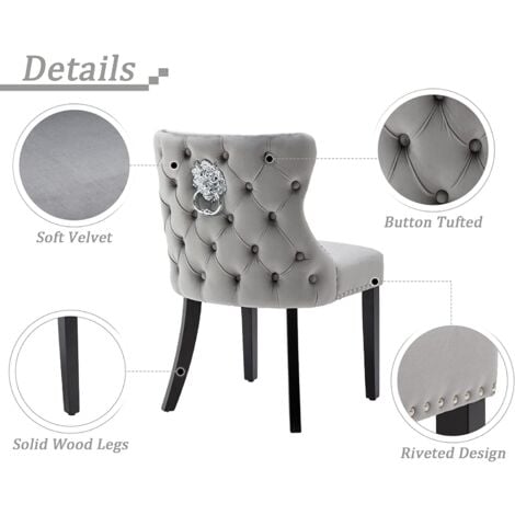 Dining Chairs Set of 2 Velvet Kitchen Leisure Corner Chairs Upholstered with Solid Wood Legs for Home Dining Living Room, Grey, Wahson