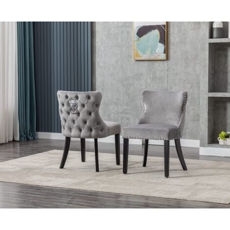Dining Chairs Set of 2 Velvet Kitchen Leisure Corner Chairs Upholstered with Solid Wood Legs for Home Dining Living Room, Grey, Wahson