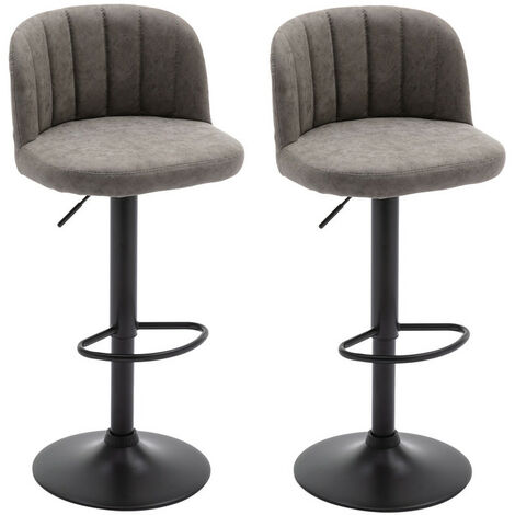 Set of 2 Bar Stools in Leather Breakfast Bar Chairs for Kitchen