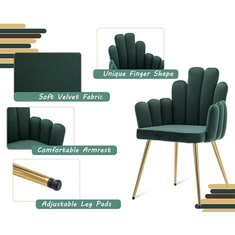Dining Chairs Set of 2 in Velvet Comfty Side Chairs with Metal Legs Leisure Armchairs for Kitchen Living Room Restaurant, Green, Wahson