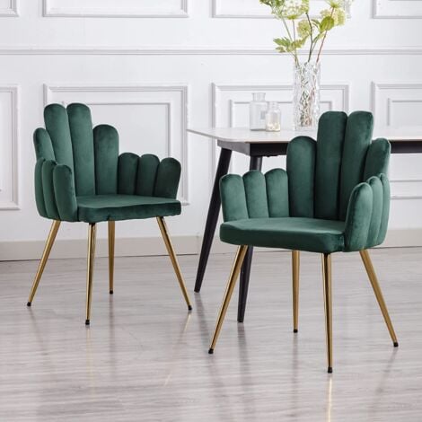 Set of 2 Dining Chairs Velvet Kitchen Side Chairs with Armrests