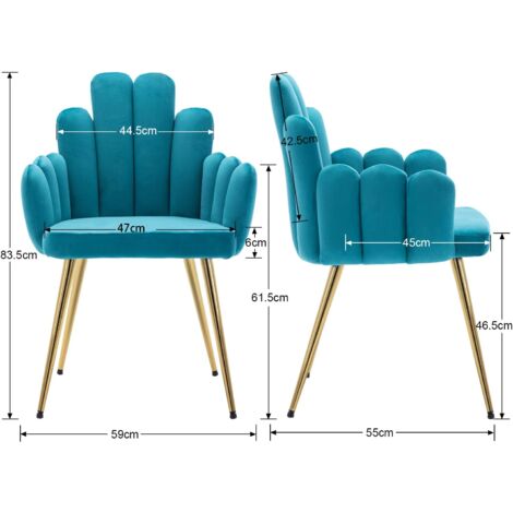 Dining Chairs Set of 2 in Velvet Comfty Side Chairs with Metal Legs Leisure Armchairs for Kitchen Living Room Restaurant, Blue, Wahson