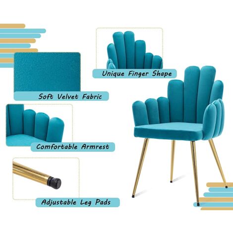 Dining Chairs Set of 2 in Velvet Comfty Side Chairs with Metal Legs Leisure Armchairs for Kitchen Living Room Restaurant, Blue, Wahson