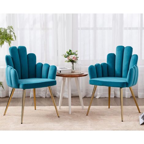 Dining Chairs Set of 2 in Velvet Comfty Side Chairs with Metal Legs Leisure Armchairs for Kitchen Living Room Restaurant, Blue, Wahson