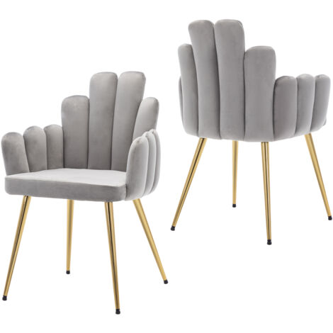Dining Chairs Set of 2 in Velvet Comfty Side Chairs with Metal Legs Leisure Armchairs for Kitchen Living Room Restaurant, Grey, Wahson
