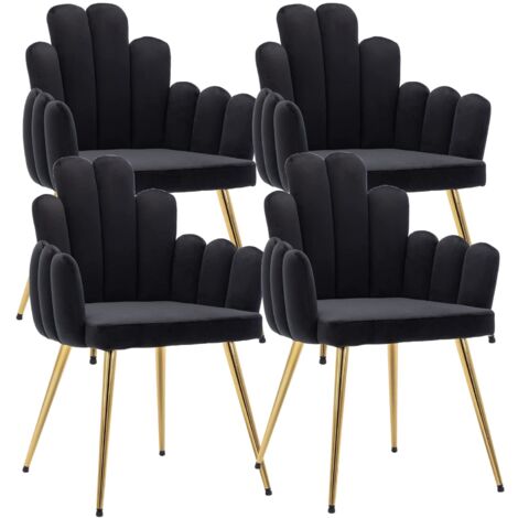 Dining Chairs 4Pcs in Velvet Kitchen Chairs with Special Designed Backrest for Living Room Restaurant Cafe, Black, Wahson