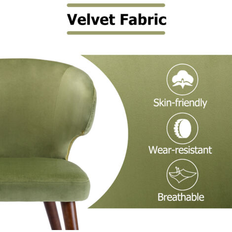 Dining Chairs Set of 2 in Velvet Upholstered Leisure Corner Chairs with Wooden Legs for Home Kitchen Living Room, Green, Wahson