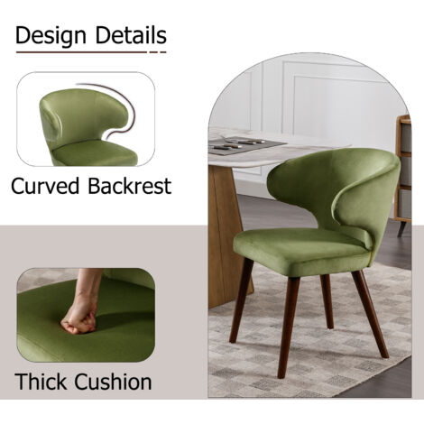Dining Chairs Set of 2 in Velvet Upholstered Leisure Corner Chairs with Wooden Legs for Home Kitchen Living Room, Green, Wahson