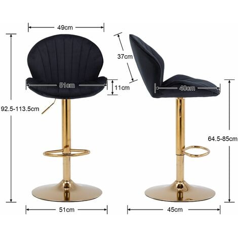 Bar Stools Set of 2 in Velvet Breakfast Counter Chairs Height Adjustable with Shell-Shaped Backrest Swivel Bar Chairs for Home Bar Restaurant, Black, Wahson