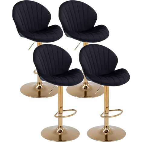Bar Stools Set of 4 in Velvet Modern Counter Chairs Height Adjustable with Shell-Shaped Backrest for Home Bar Restaurant, Black, Wahson