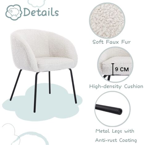 Armchair in Faux Fur Modern Wingback Occasional Tub Chair with Metal Legs Vanity Chair for Bedroom Living Room, White, Washon