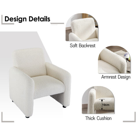 Modern Accent Chair in Faux Fur Lounge Tub Armchair Upholstered Single Sofa Occasional Leisure Chair for Bedroom Living Room, White, Wahson