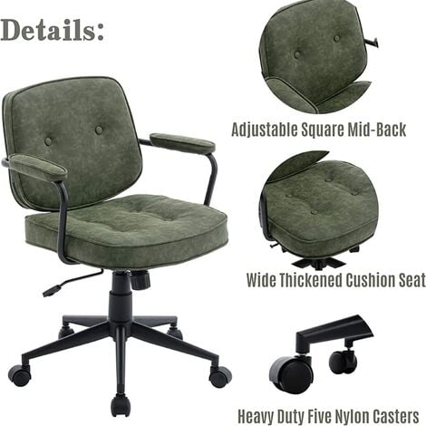 Office Chair in PU Leather Swivel Computer Chair Height Adjustable Modern Desk Chair for Home Office Bedroom, Green, Wahson