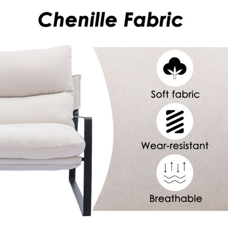 Accent Chair in Chenille Fabric Modern Armchair Upholstered Occasional Lounge Chair for Home Bedroom Living Room Relax, Beige, Washon