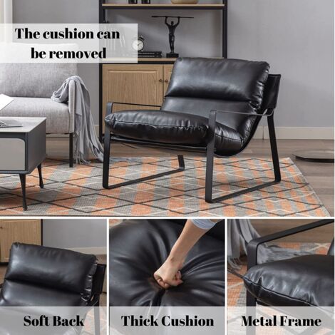 Accent Chair in PU Leather Modern Armchair Upholstered Occasional Lounge Chair for Home Bedroom Living Room Relax, Black, Washon