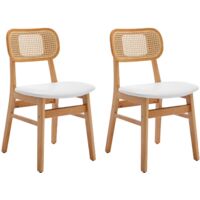 Dining Chairs 2Pcs Upholstered in PU Leather Retro Rustic Kitchen Chairs with Wooden Legs for Living Room Restaurant, White, Wahson
