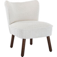Accent Chair in Faux Fur Upholstered Occasional Tub Chair with Wood Legs for Living Room Bedroom, White, Wahson