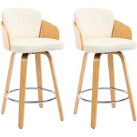 Bar Stools 2Pcs in Velvet Upholstered Swivel Kitchen Counter Chairs with Footrest for Home Pub Restaurant, Beige, Chairus