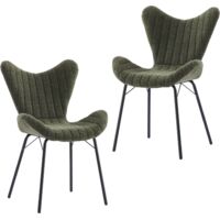 Dining Chairs 2Pcs in Chenille Fabric Modern Kitchen Chairs with Stylish Designed Backrest for Living Room Restaurant Cafe, Green, Wahson