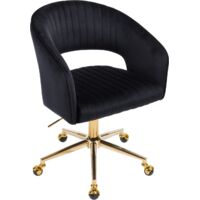 Office Chair in Velvet Modern Swivel Desk Chair with Hollow Elegant Backrest Task Chair Height Adjustable for Home Office, Black, Wahson