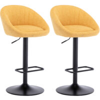 Bar Stools Set of 2 in Towel Fabric Leather Modern Swivel Counter Chairs Height Adjustable for Kitchen Home Bar, Yellow, Wahson