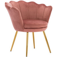 Accent Chair in Velvet Modern Vanity Armchair with Unique Petal Backrest Tub Chair for Home Bedroom Living Room, Pink, Wahson