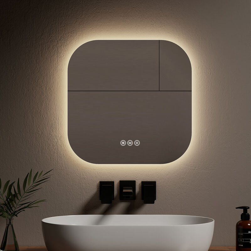 Espejos retroiluminado con luz- Espejo de Baño con Iluminación LED - Luz  Espejo de Pared para Baño Dormitorio Maquillaje80x80CM