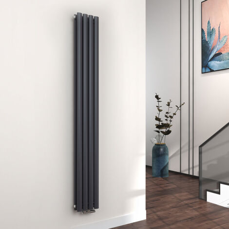 EMKE Radiadores de agua caliente de acero Tubo Redondo Horizontal Antracita 180x24cm Doble capa