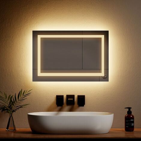 EMKE LED Modelo 2021 Espejo de baño 80x60cm Espejo de baño con iluminación  frío Blanco Espejo Iluminado Espejo de Pared con Interruptor táctil IP44  Ahorro de energía