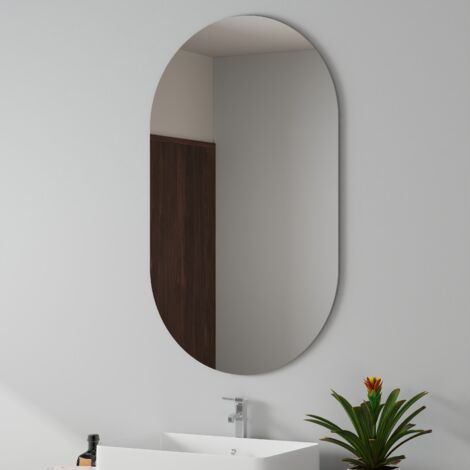 EMKE Espejos de baño sencillos, Espejo de Pared Ovalado, Espejo de baño sin Marco - 60 x 100 cm Horizontal/Vertical