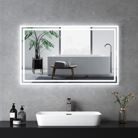 EMKE Espejo de baño con interruptor pulsador, antivaho, luz blanca fría/cálida 100x60 cm