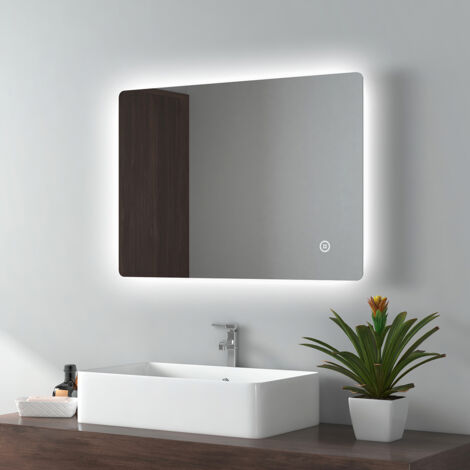 EMKE Espejo de baño LED Espejo con retroiluminación LED 70x50cm Interruptor táctil Luz blanca fría