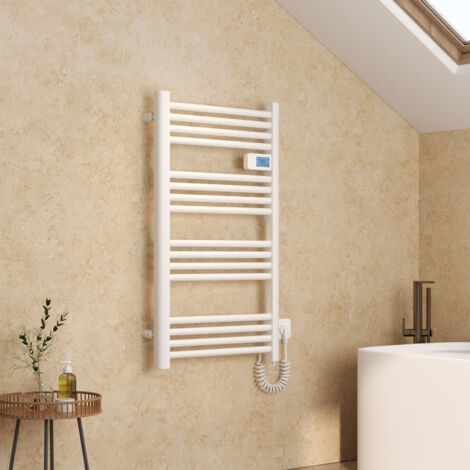 EMKE Calentador de toallas eléctrico de aluminio con control táctil y temperatura ajustable - 960 x 540 mm, blanco, 500 W