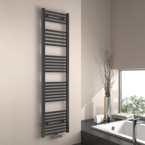 EMKE Secador de toallas de agua caliente, Radiador toallero con conexión central  Antracita 160x40cm 547 Watts