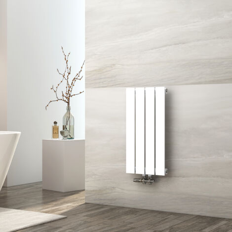 EMKE Radiador de agua caliente, radiador plano de una sola capa con conexión central, diseño de montaje vertical en pared, blanco, 60 x 30 cm