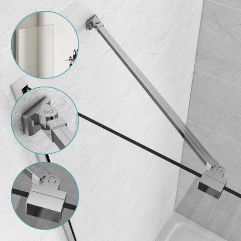 EMKE Barra estabilizadora de 500 mm para mamparas de ducha, puertas de ducha a ras de suelo y puertas de ducha sin marco. Barra de soporte para vidrio de 6-8 mm de grosor, cromada.