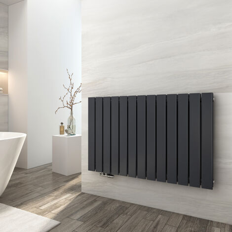 EMKE Radiador de agua caliente de acero de doble capa, tubo plano, montaje en pared, antracita, 63 x 100 cm