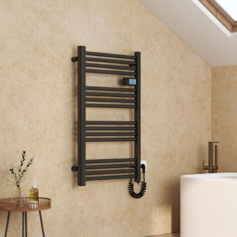EMKE Calentador de toallas eléctrico de aluminio con control táctil y temperatura ajustable - 960 x 540 mm, negro mate, 500 W