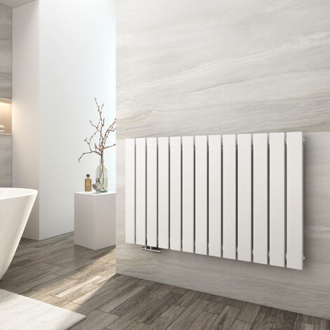 EMKE Radiador de agua caliente de acero de doble capa, tubo plano, montaje en pared, blanco, 63 x 100 cm