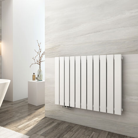 EMKE Radiador de agua caliente de acero de doble capa, tubo plano, montaje en pared, blanco, 63 x 85 cm