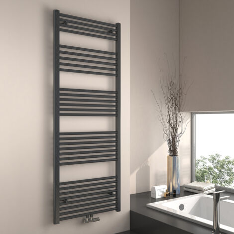 EMKE Secador de toallas de agua caliente, Radiador toallero con conexión central Antracita 160x60cm 761 Watts