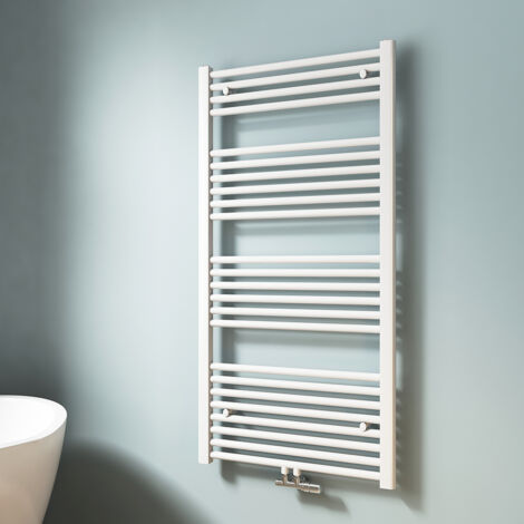EMKE Radiadores toalleros de agua, tubo redondo, radiadores toalleros con conexión central, radiador secador de toallas de agua caliente, blanco, 120 x 60 cm