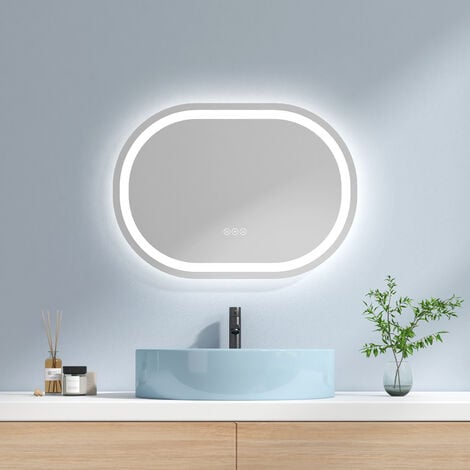Espejo de baño LED redondo resistente al agua, moderno espejo de tocador de  baño, con interruptor regulable táctil, espejo de luz LED anti niebla