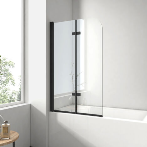 EMKE Mampara de bañera, negro mate, plegable, cristal de seguridad de 6 mm, nano-revestimiento para facilitar la limpieza - 110 x 140 cm