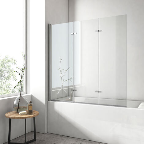 EMKE Mampara de baño, plegable, tres puertas, vidrio de seguridad de 6 mm, nano-revestimiento para facilitar la limpieza - Cromo 120 x 140 cm