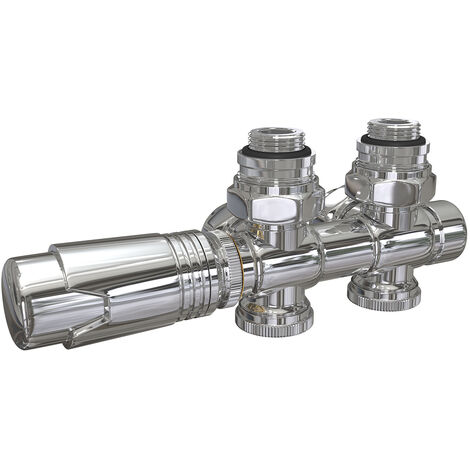 EMKE Cabezales de válvula termostáticos, Válvulas para radiador y secador de toallas, Universal para válvulas angulares y rectas, Distancia del agujero 50 mm, G1/2", Cromo color