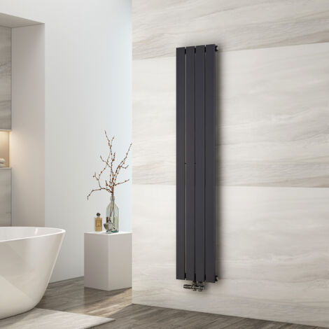 EMKE Radiadores de agua caliente de acero, Radiador plano de un nivel con conexión central, Diseño vertical de pared, Antracita 160x30cm