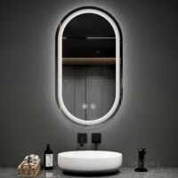 EMKE Espejos de baño con luz Espejo LED ovalado 50x90cm con 3 colores de luz regulable, antivaho, función de memoria, horizontal/vertical