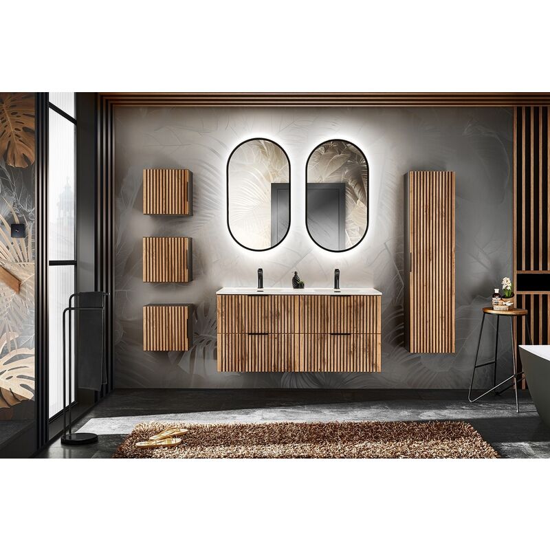 Ensemble meubles Salle de Bain 100cm colonnex2 + vasque + miroir