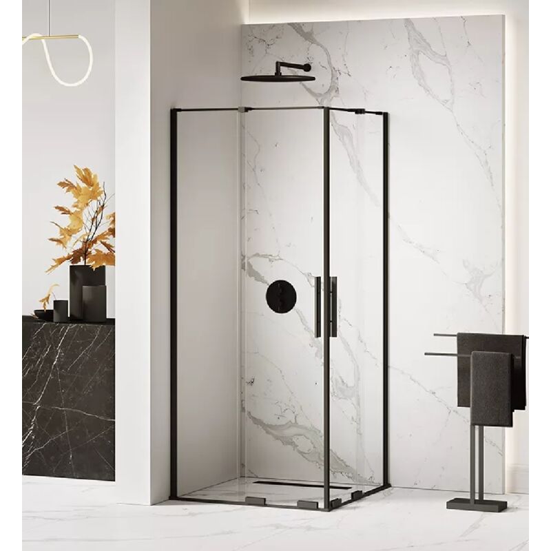 Cabine de douche L.80 x l.110 cm blanc, verre transparent, sérigraphié,  Metro